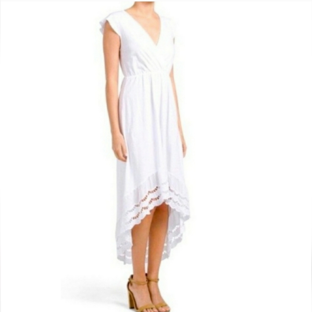 Vanessa Alexandra White MADE IN ITALY Hi-Lo Maxi Dress With Eyelet Trim Size L